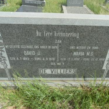 VILLIERS David J., de 1893-1970 &amp; Maria M.S. 1900-1996