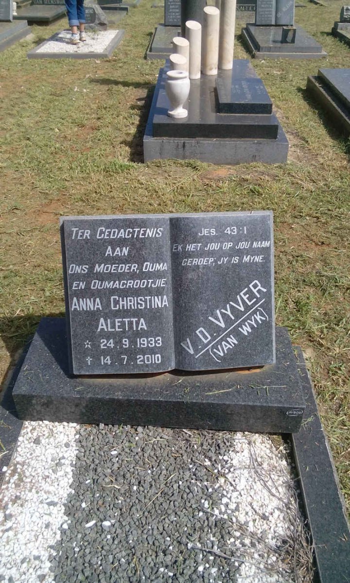 VYVER Anna Christina Aletta, v.d. nee VAN WYK 1933-2010