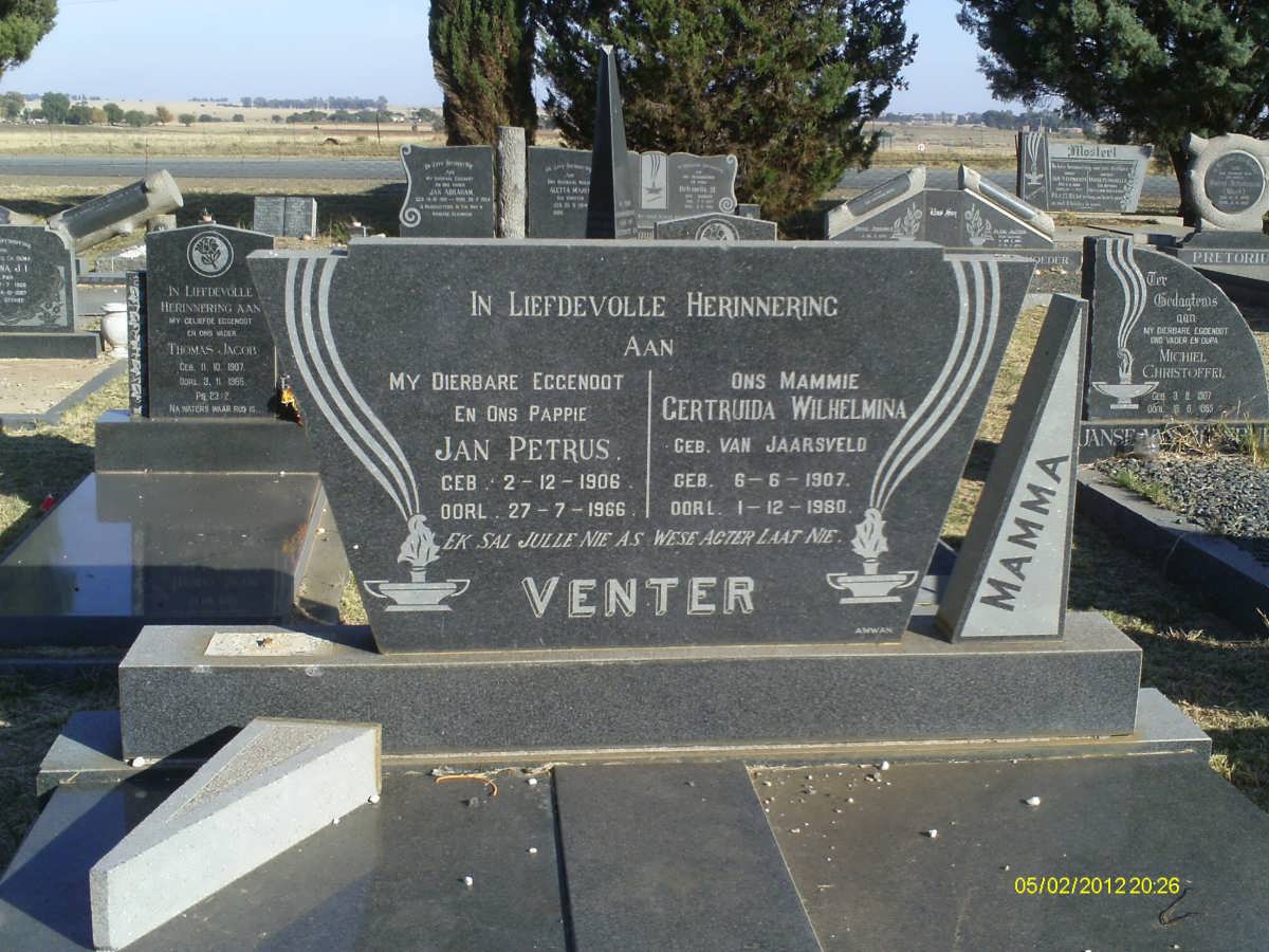 VENTER Jan Petrus 1906-1966 &amp; Gertruida Wilhelmina VAN JAARSVELD 1907-1980