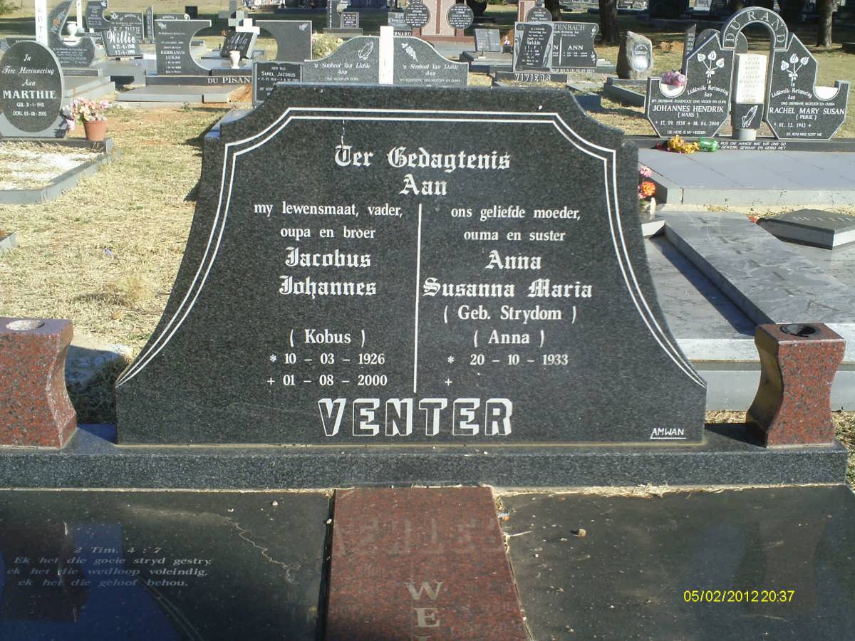 VENTER Jacobus Johannes 1926-2000 &amp; Anna Susanna Maria STRYDOM 1933-