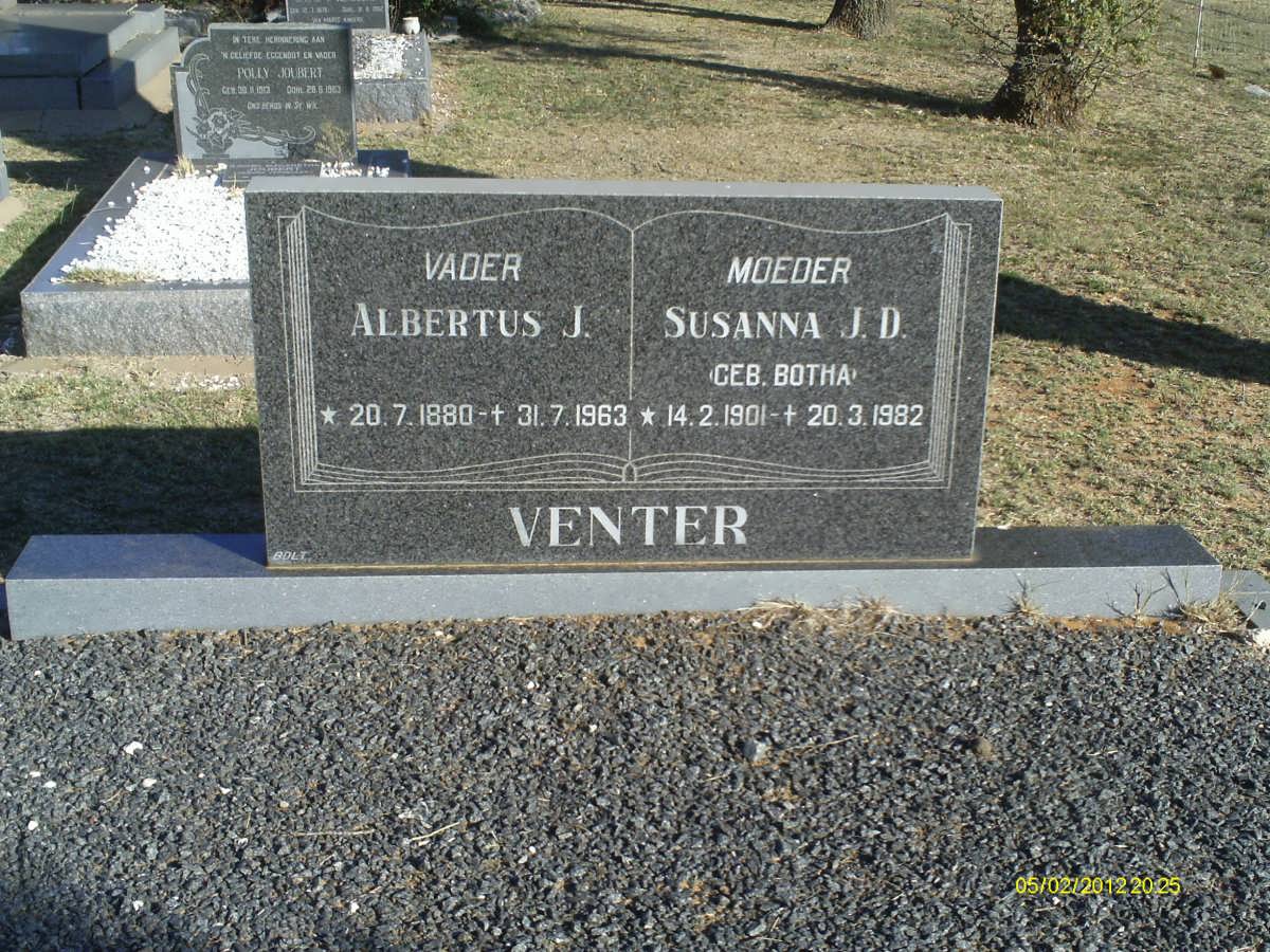 VENTER Albertus J. 1880-1963 &amp; Susanna J.D. BOTHA 1901-1982