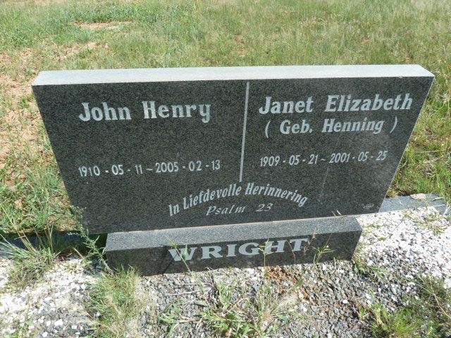 WRIGHT John Henry 1910-2005 &amp; Janet Elizabeth HENNING 1909-2001