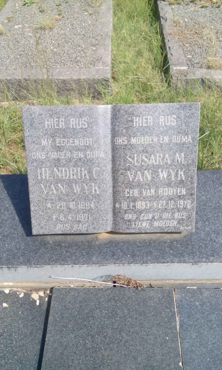 WYK Hendrik C., van 1894-1971 &amp; Susara M. VAN ROOYEN 1893-1972