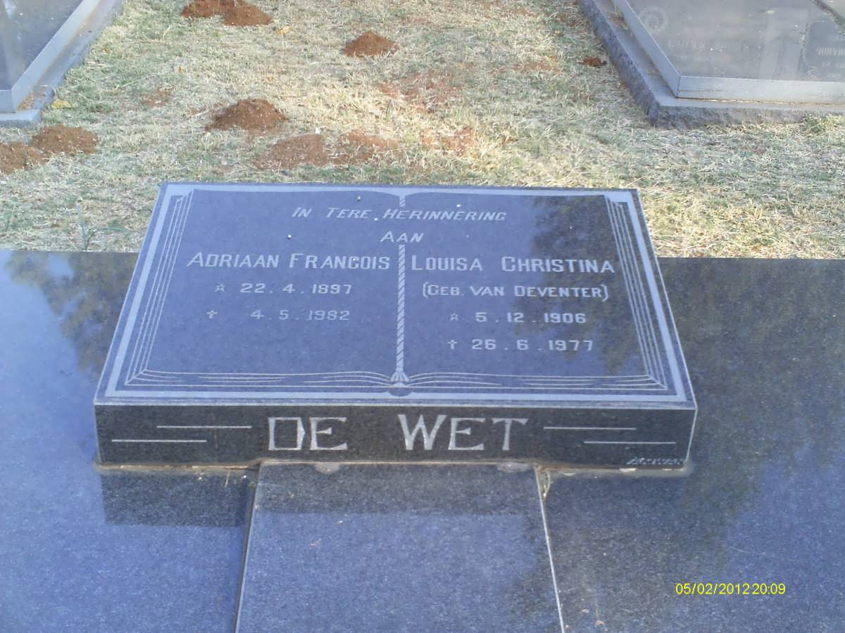 WET Adriaan Francois, de 1897-1982 &amp; Louisa Christina VAN DEVENTER 1906-1977