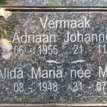 VERMAAK Adriaan Johannes 1955-2019 & Alida Maria MARITZ 1948-2019