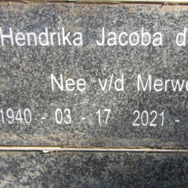VOS Hendrika Jacoba, de nee V.D. MERWE 1940-2021