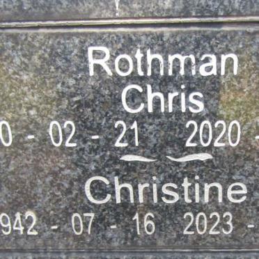 ROTHMAN Chris 1940-2020 & Christine 1942-2023