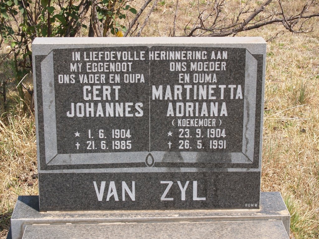 Zyl Gert Johannes, van 1904-1985 &amp; Martinetta Adriana KOEKEMOER 1904-1991