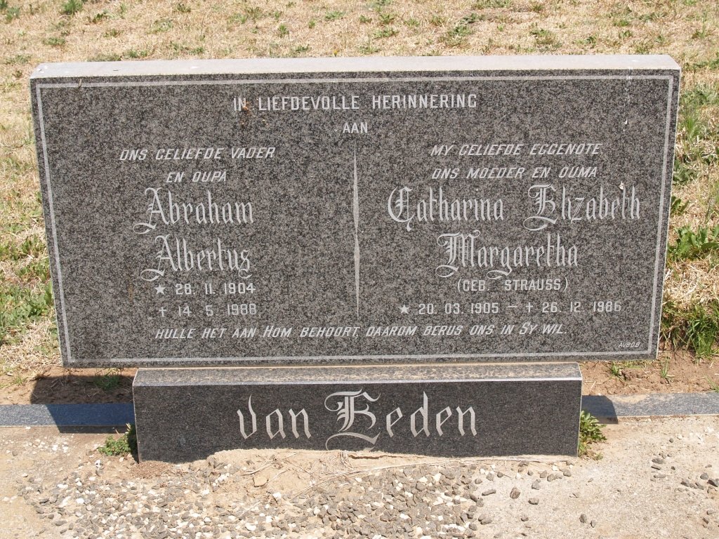 EEDEN Abraham Albertus, van 1904-1968 &amp; Catharina Elizabeth Margaretha STRAUSS 1905-1986