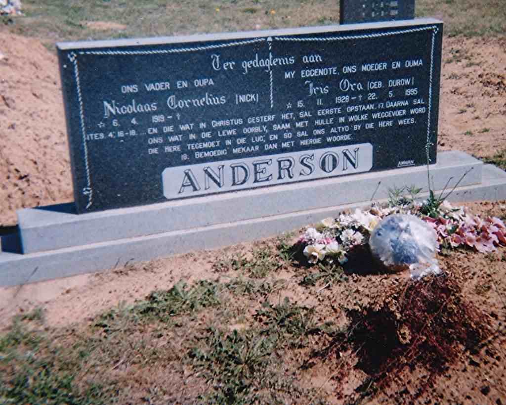 ANDERSON Nicolaas Cornelius 1919-  &amp; Iris Ora DUROW 1928-1995