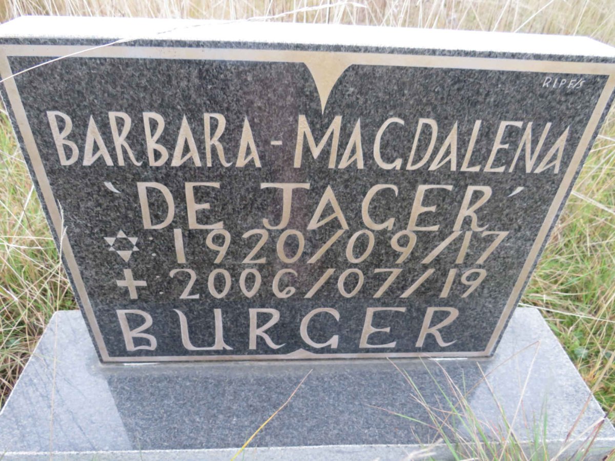 BURGER  Barbara Magdalena nee DE JAGER 1920-2006