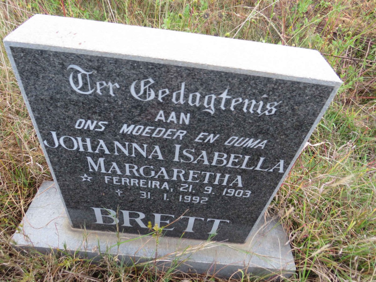 BRETT Johanna Isabella Margaretha nee FERREIRA 1903-1992
