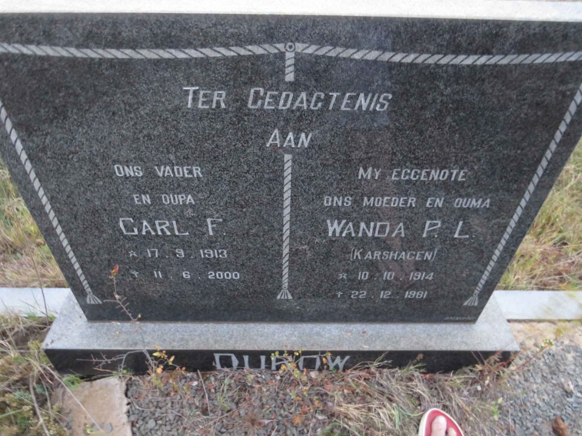 DUROW Carl F. 1913-2000 &amp; KARSHAGEN Wanda P.L. 1914-1981