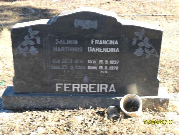 FERREIRA Salmon Marthinus 1895-1966 &amp; Francina Barendina 1897-1978