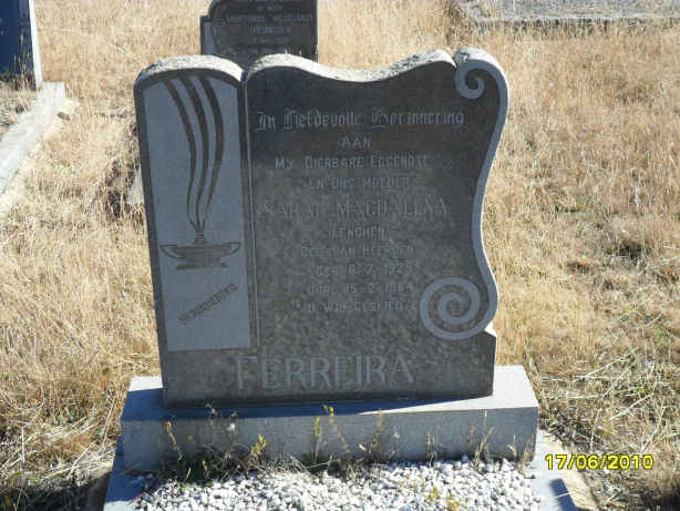 FERREIRA Sarah Magdalena nee VAN HEERDEN 1925-1964
