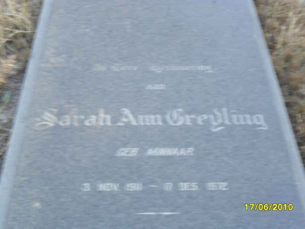 GREYLING Sarah Ann nee MINNAAR 1911-1972