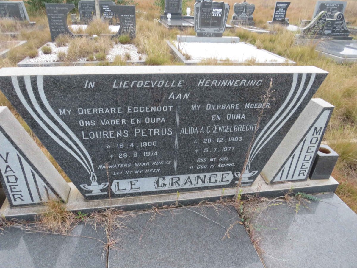 GRANGE Lourens Petrus, le 1900-1974 &amp; Alida A.C. ENGELBRECHT 1903-1977