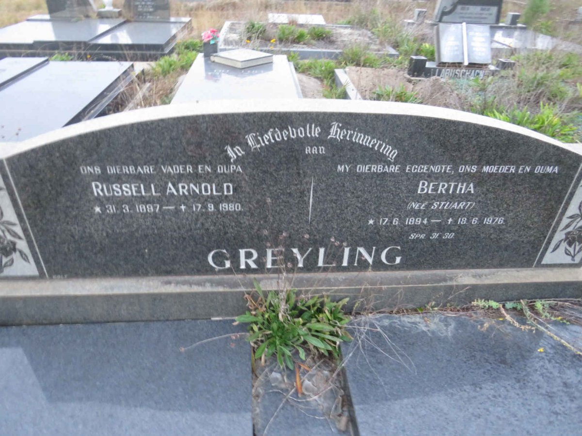 GREYLING Russell Arnold 1897-1980 & Bertha STUART 1894-1976