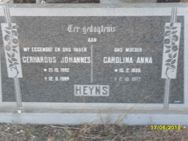 HEYNS Gerhardus Johannes 1882-1964 &amp; Carolina Anna 1895-1977