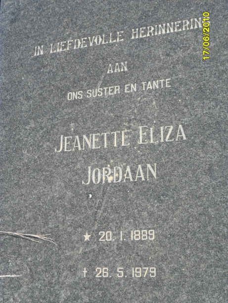 JORDAAN Jeanette Eliza 1889-1979