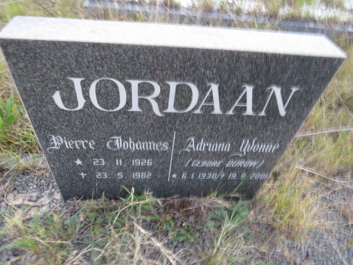 JORDAAN Pierre Johannes 1926-1982 & Adriana Yvonne DUROW 1930-2001
