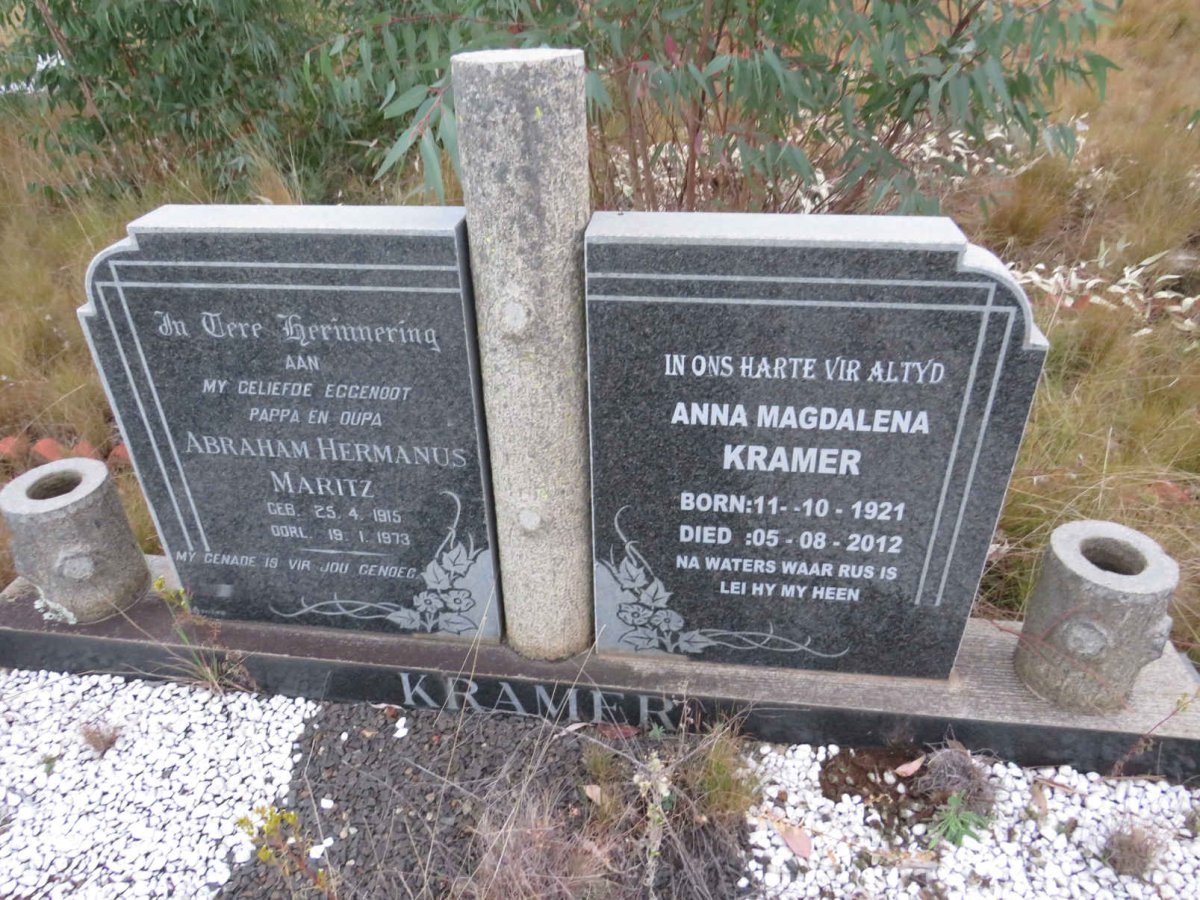 KRAMER Abraham Hermanus Maritz 1915-1973 &amp; Anna Magdalena 1921-2012