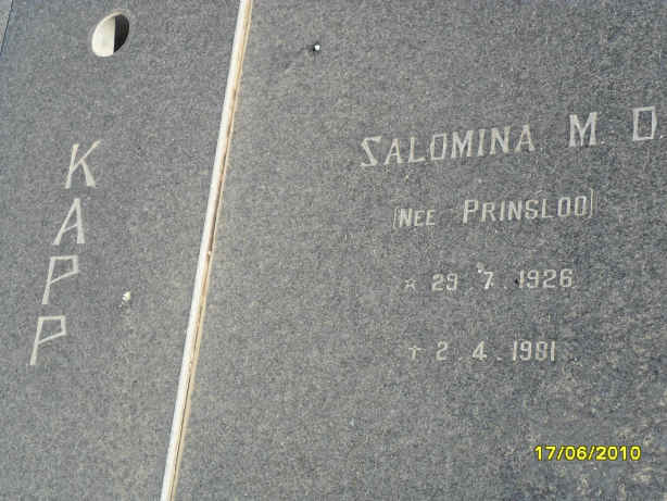 KAPP Diederik A. 1923-2000 &amp; Salomina M. D. PRINSLOO 1926-1981 _2