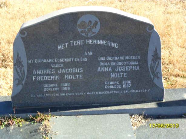 NOLTE Andries Jacobus Frederik 1996-1968 &amp; Anna Josepha 1900-1987
