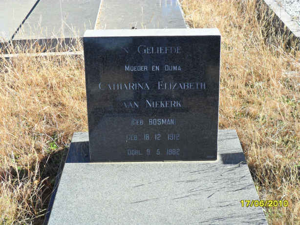 NIEKERK Catharina Elizabeth, van nee BOSMAN 1912-1982