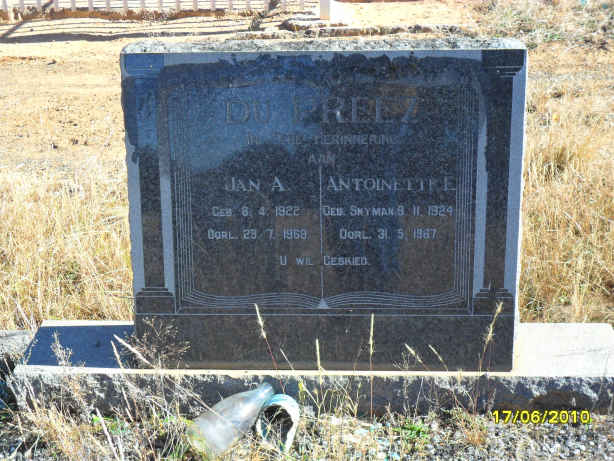 PREEZ Jan A., du 1922-1969 &amp; Antoinette SNYMAN 1924-1987