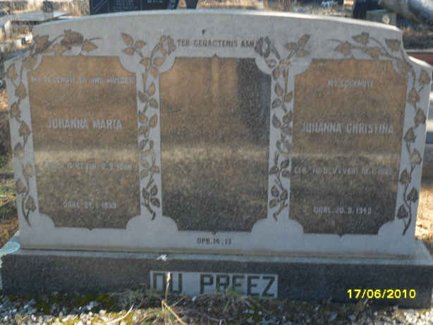 PREEZ Johanna Maria, du :: DU PREEZ Johanna Christina nee VAN DER VYFER