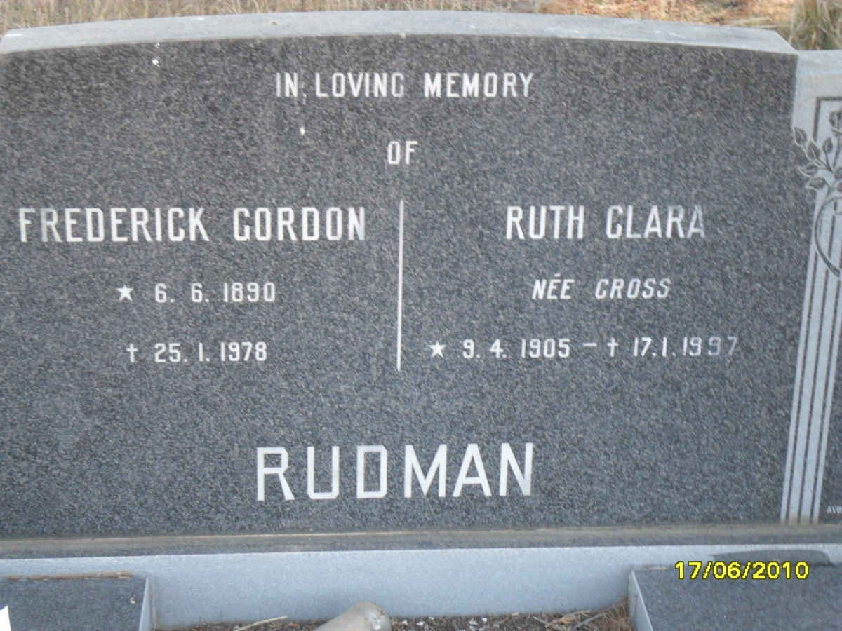 RUDMAN Frederick Gordon 1890-1978 &amp; Ruth Clara CROSS 1905-1997