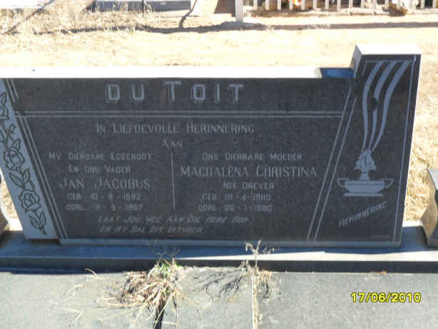 TOIT Jan Jacobus, du 1892-1967 &amp; Magdalena Christina DREYER 1900-1980