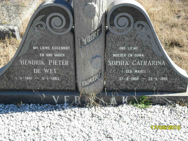 VERMAAK Hendrik Pieter de Wet 1901-1962 &amp; Sophia Catharina  MAREE 1906-1995