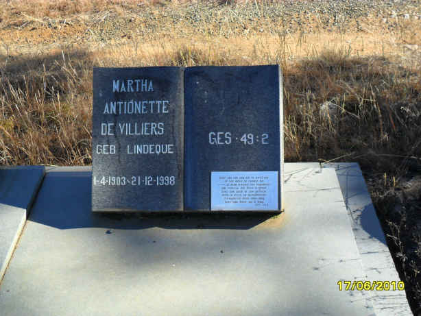 VILLIERS Martha Antionette, de nee LINDEQUE 1903-1998