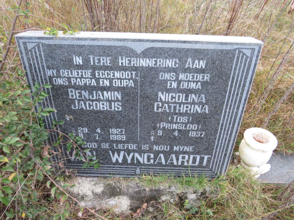 WYNGAARDT Benjamin Jacobus, van 1927-1989 & Nicolina Cathrina PRINSLOO 1937-