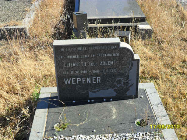 WEPENER Elizabeth nee ADLEM 1910-1979