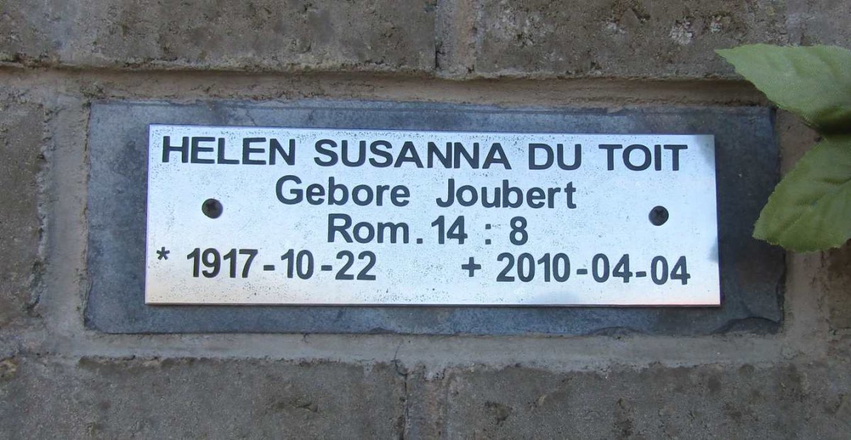 TOIT Helen Susanna, du nee JOUBERT 1917-2010