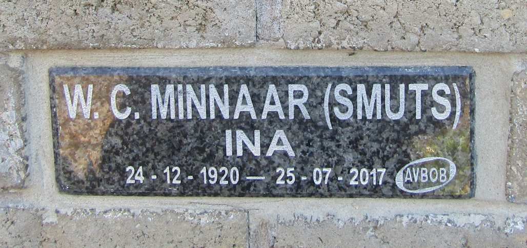 MINNAAR W. C. nee SMUTS 1920 - 2017