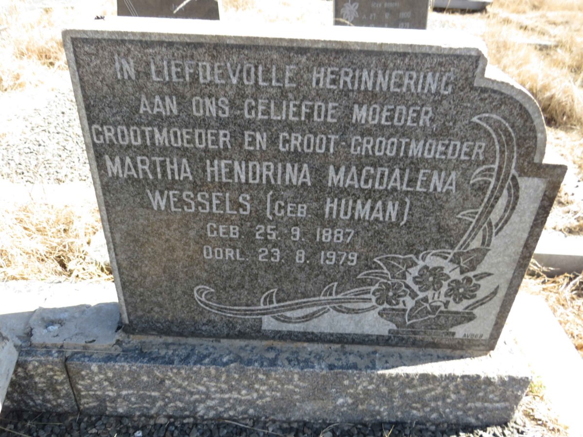 WESSELS Martha Hendrina Magdalena nee HUMAN 1887-1979