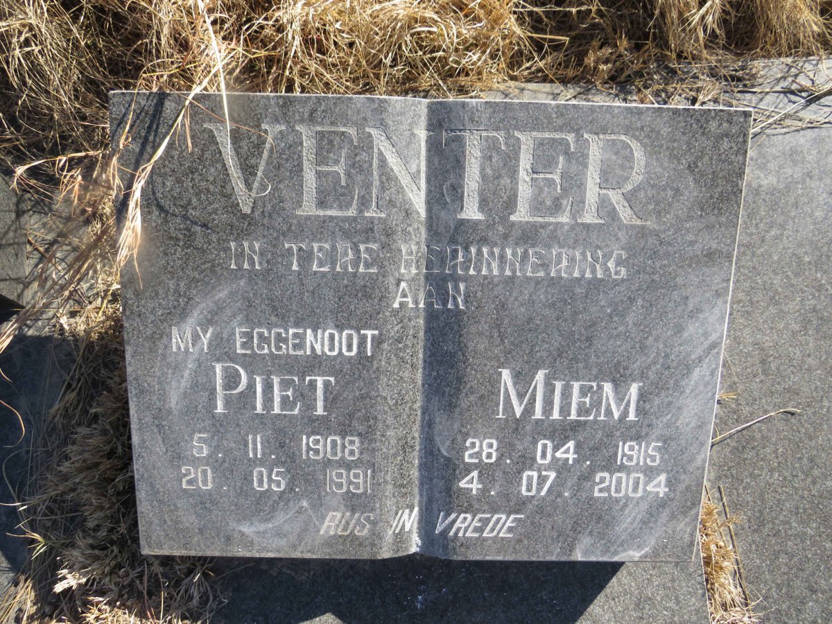 VENTER Piet 1908-1991 &amp; Miem 1915-2004