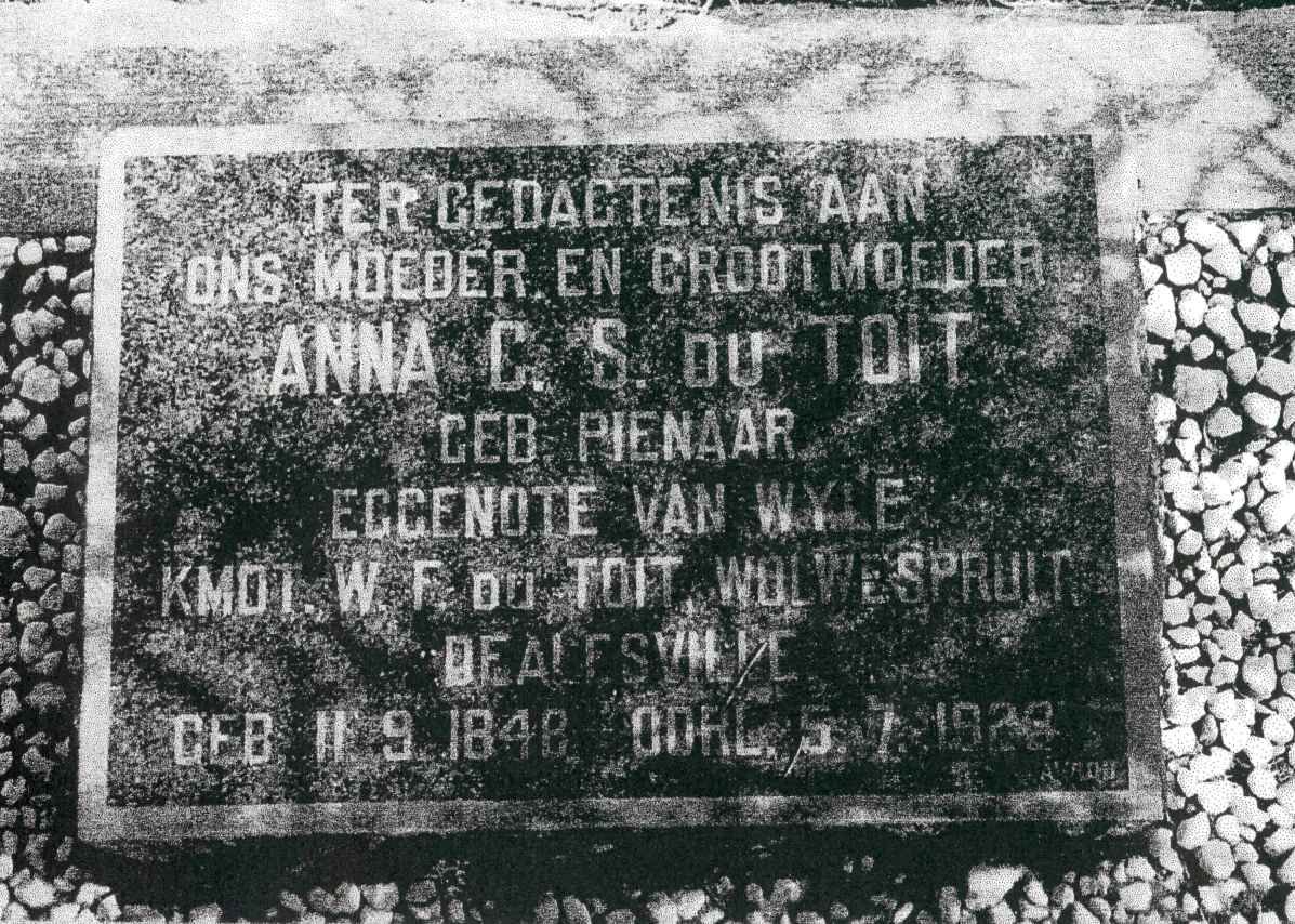 TOIT Anna C.S. nee PIENAAR, du 1848-1929