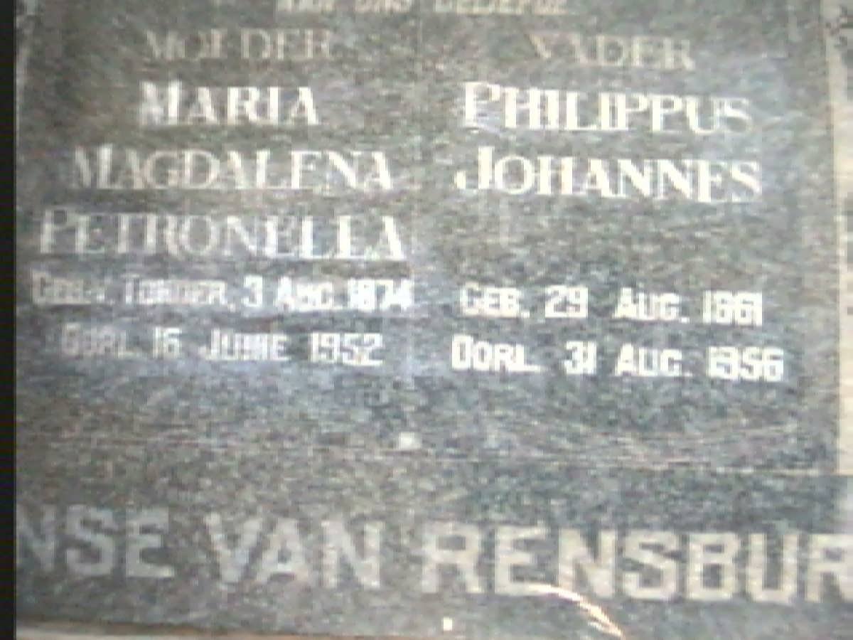 RENSBURG Philippus Johannes, Janse van 1861-1956 &amp; Maria Magdalena Petronella  1874-1952