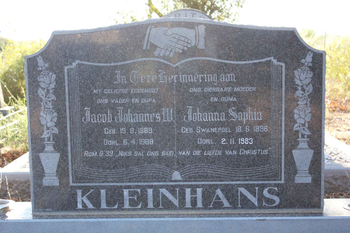 KLEINHANS Jacob Johannes W. 1889-1968 &amp; Johanna Sophia SWANEPOEL 1896-1983