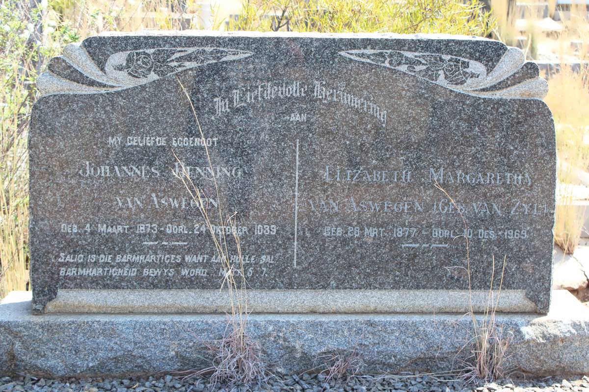 ASWEGEN Johannes Henning,van 1873-1939 &amp; Elizabeth Margaretha VAN ZYL 1877-1969