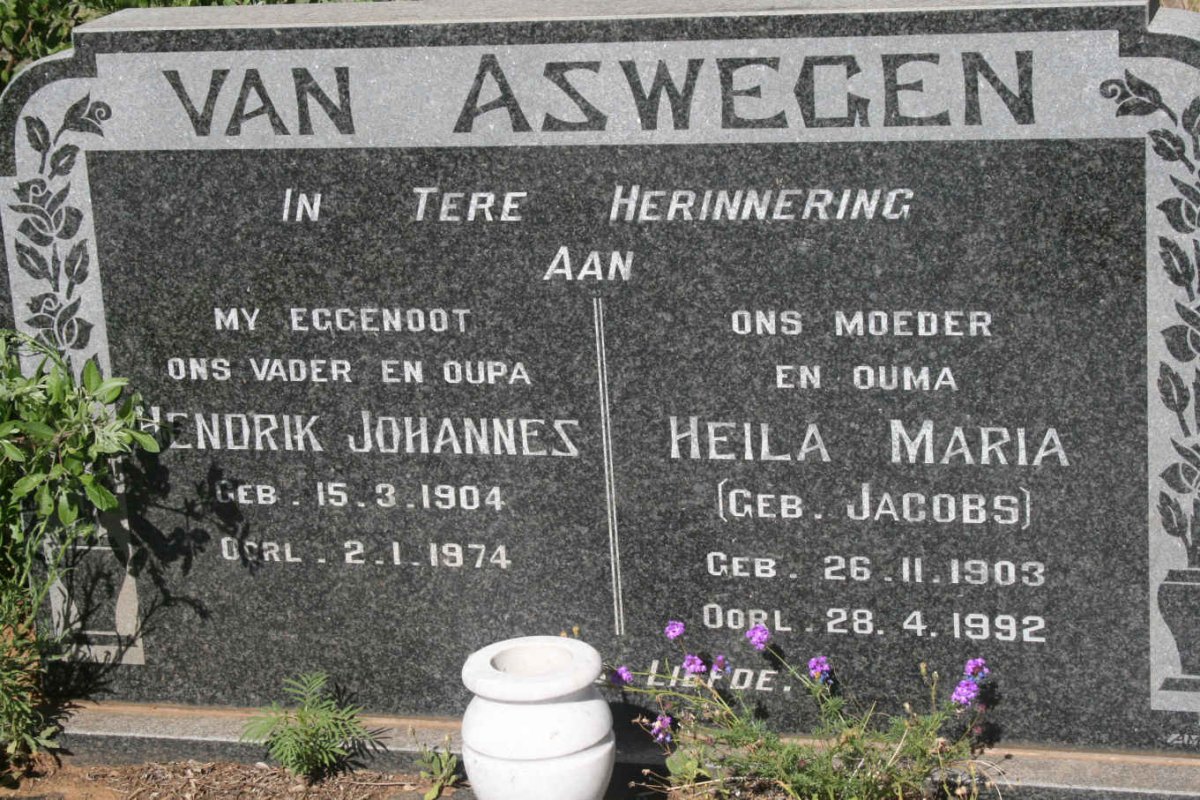 ASWEGEN Hendrik Johannes, van 1904-1974 &amp; Heila Maria JACOBS 1903-1992
