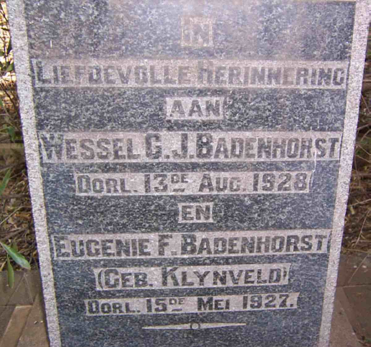 BADENHORST Wessel C.J.-1928 &amp; Eugenie F. KLYNVELD -1927