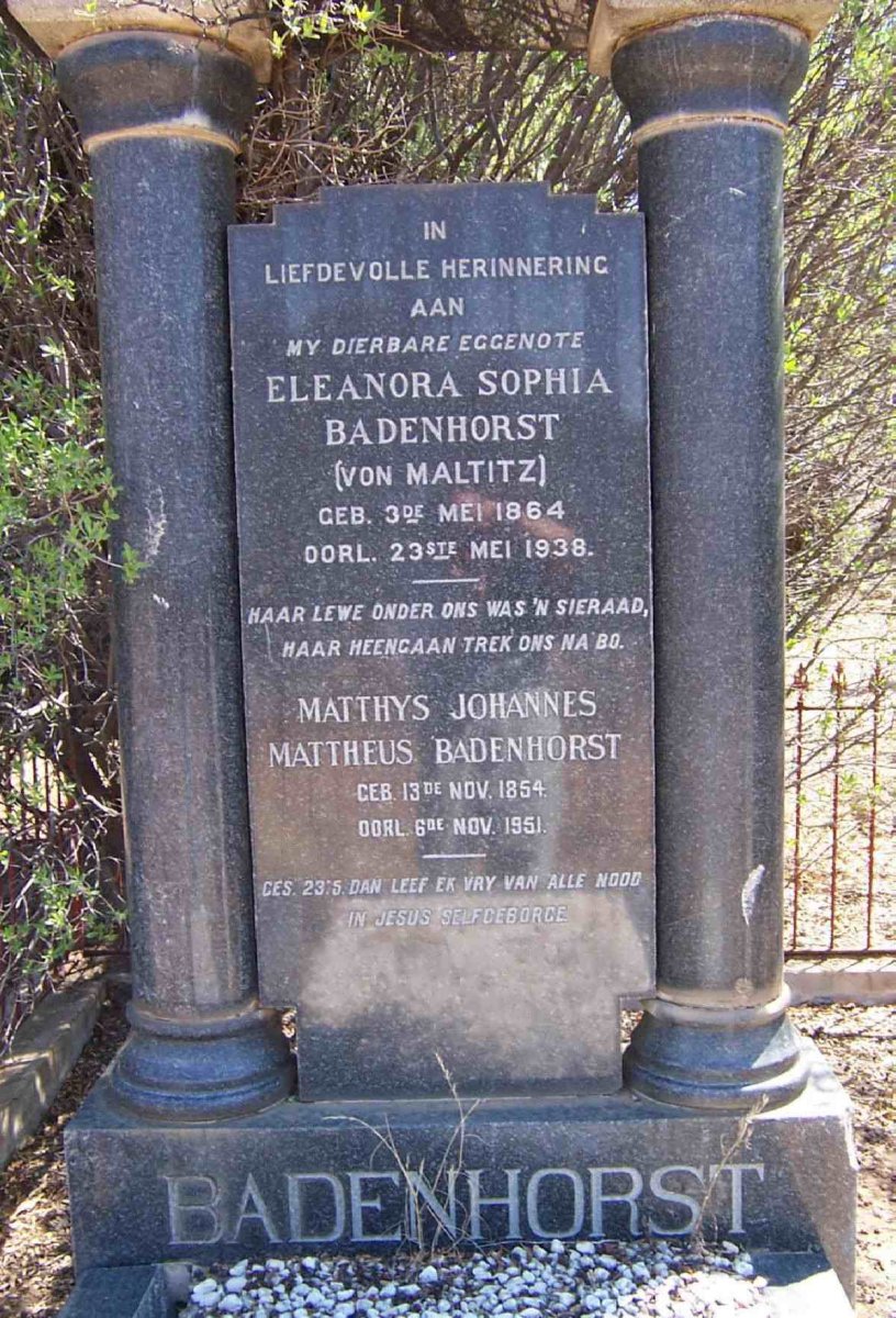 BADENHORST Matthys Johannes Mattheus 1854-1951 &amp; Eleanora Sophia VON MALTITZ 1864-1938