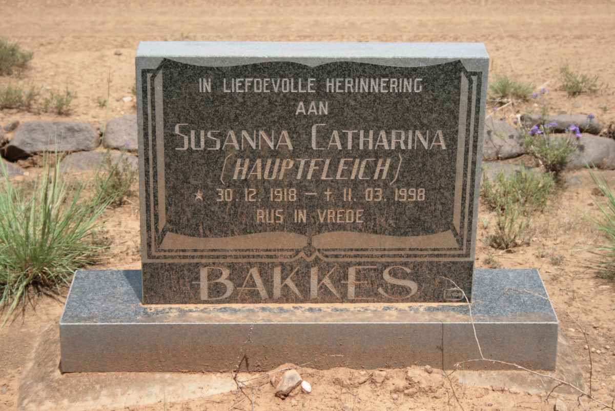 BAKKES Susanna Catharina nee HAUPTFLEICH 1918-1998
