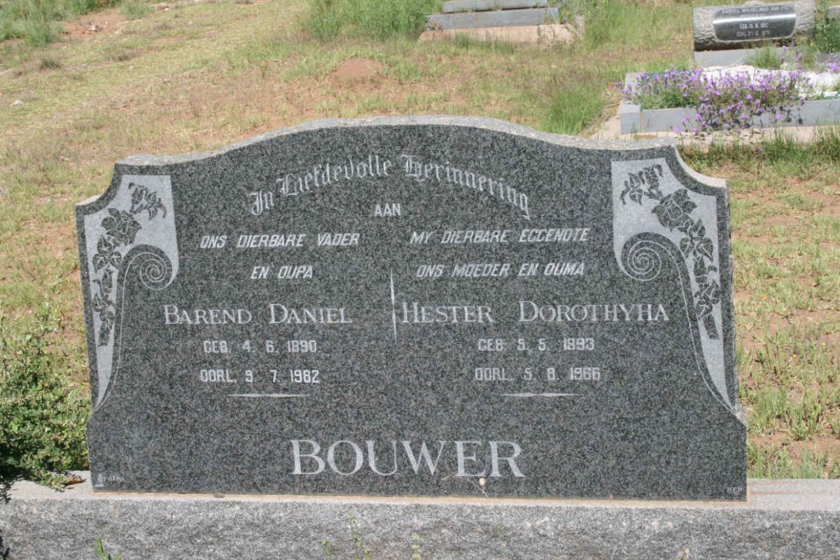 BOUWER Barend Daniel 1890-1982 &amp; Hester Dorothyha 1893-1966